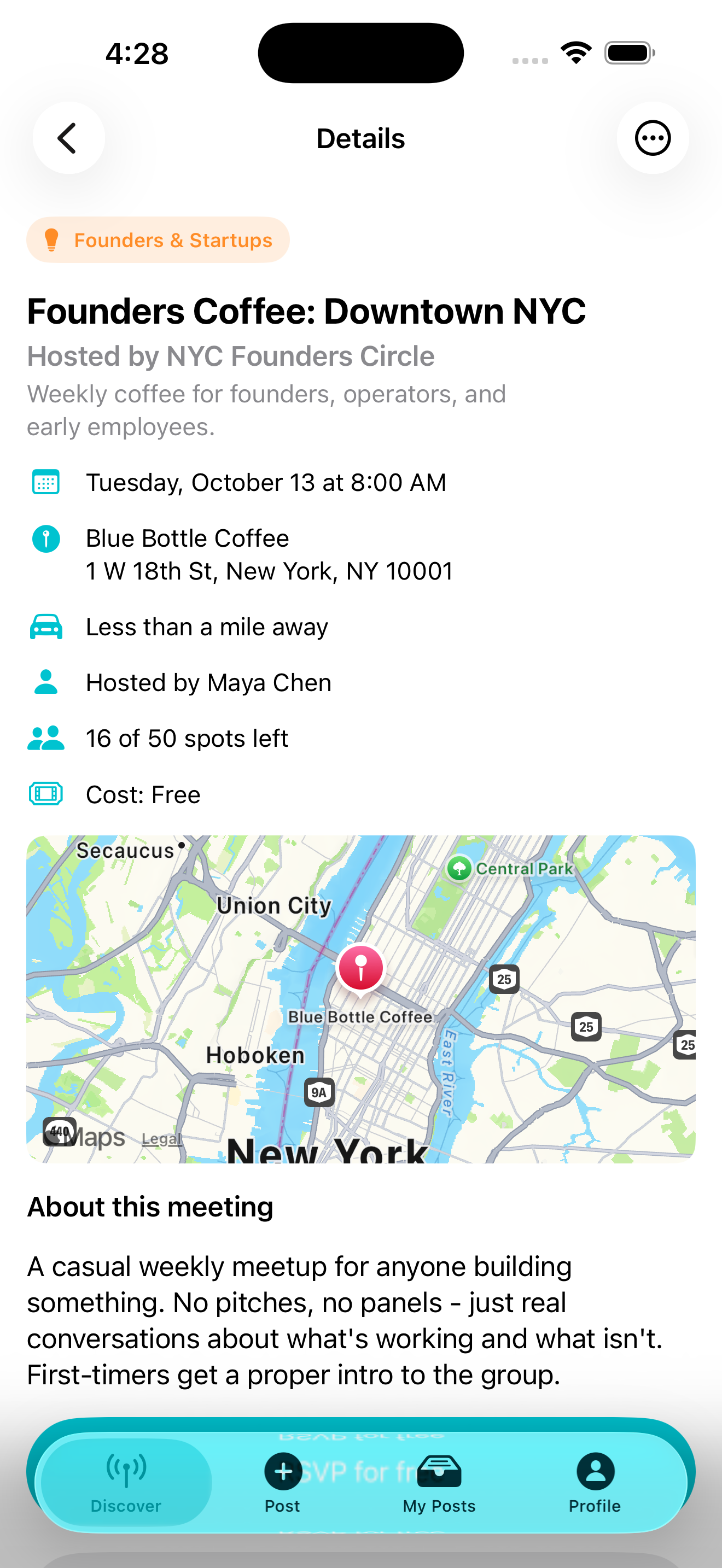 Meeting details with map and RSVP